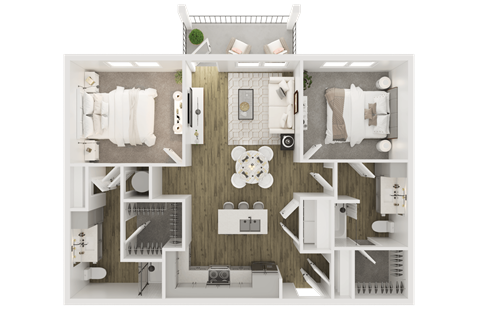 Floor plan for 2 beds, 2 baths, 1098 sqft